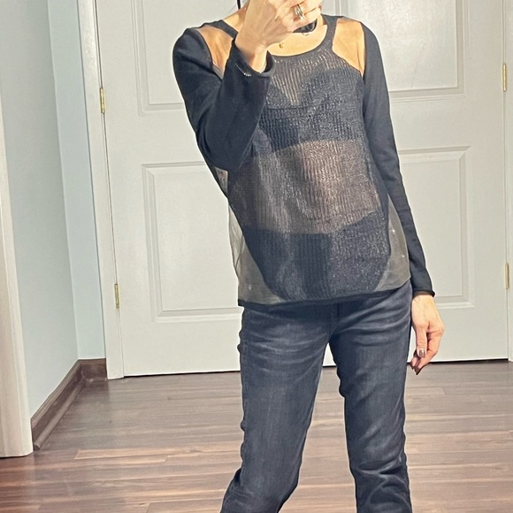 HELMUT LANG Sheer Mesh Black Panel Long Sleeve Top size S - Picture 3 of 12